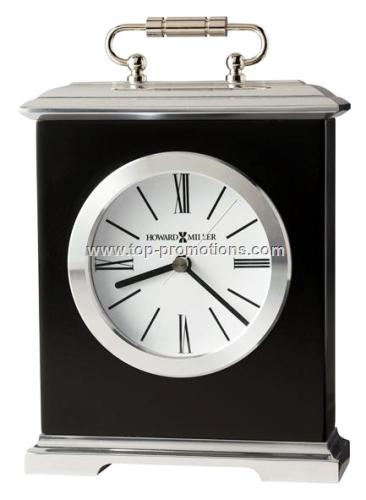 Black Glass arched tabletop alarm clock with Silve