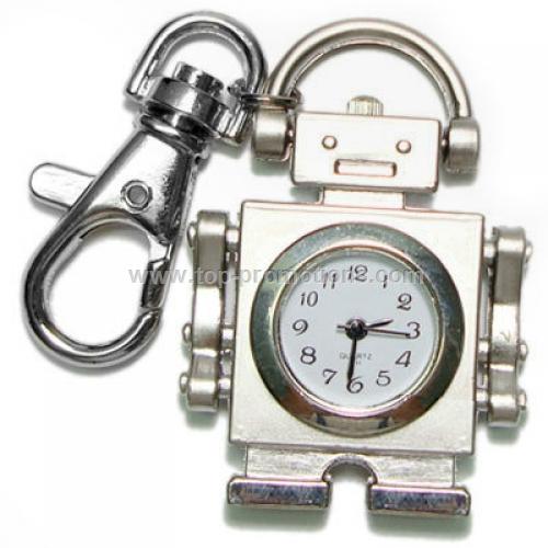 Silver Robot pocket watch keyring keychain clock