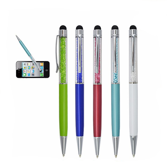 New design customized logo crystal diamond touch ball pen with replacement rubber tip stylus