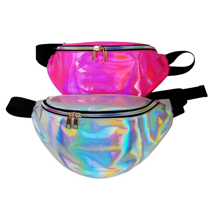 Outdoor sport Running Fitness color PU Holographic Laser Waist Bag reflective fanny pack