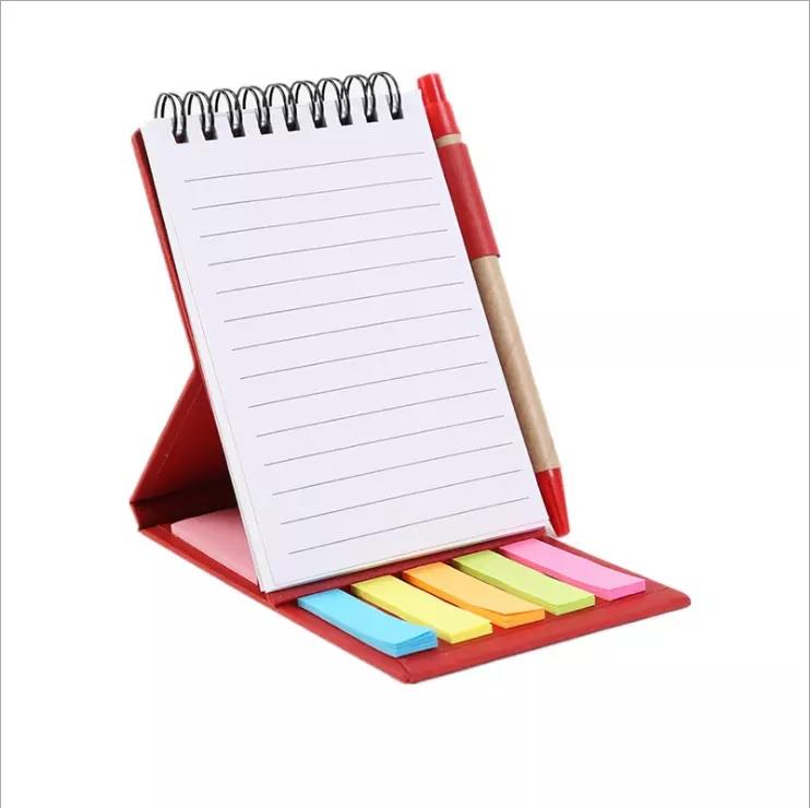 Promotional gift Eco Friendly Logo Printing Spiral Notepad Sticker custom Memo Pads With Pen Holder