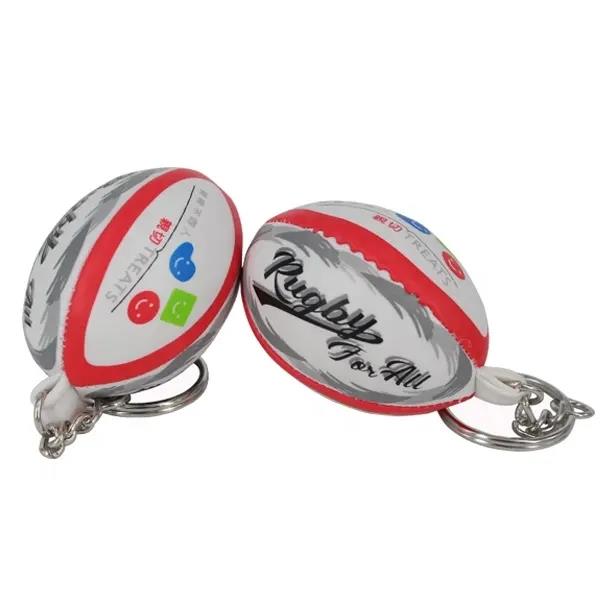Promotion With Custom Logo Rugby Ball Keychain Soft Pvc Leather Mini Rugby Ball Keychain
