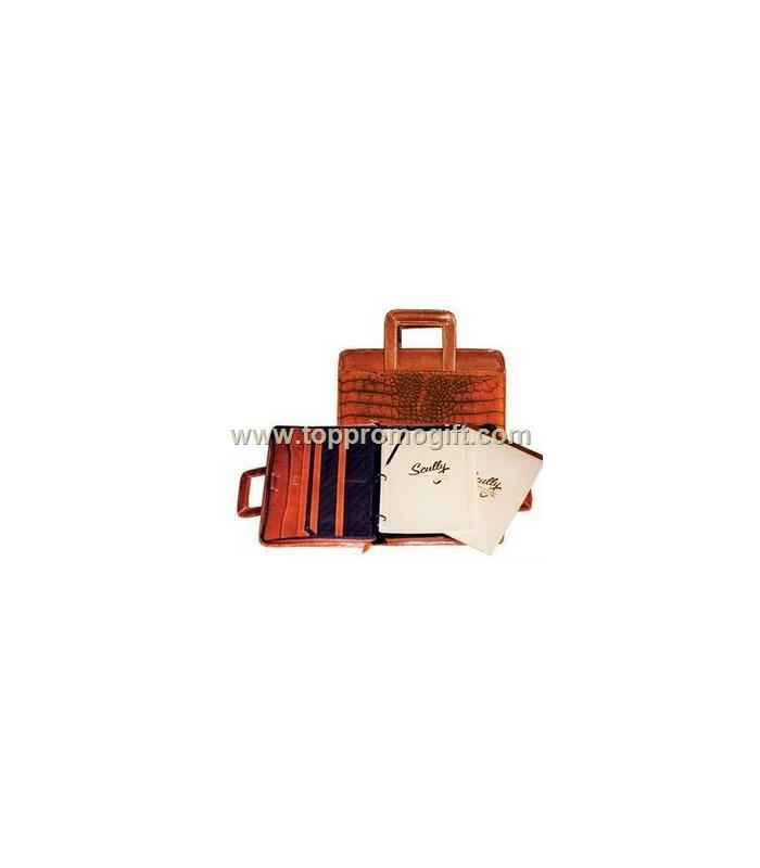 Brown Crocodile Leather Zip Planner Binder W/ Drop Brown Crocodile Leather Zip Planner Binder W/ Drop
