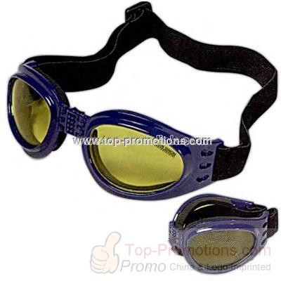 Foldable frame goggles with adjustable head strap 