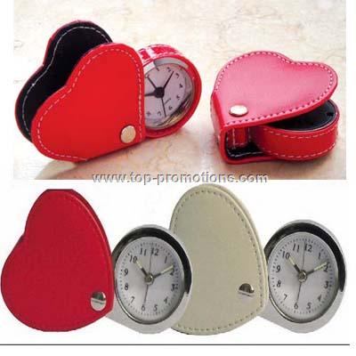Heart Shaped Leather Travel Alarm Clock
