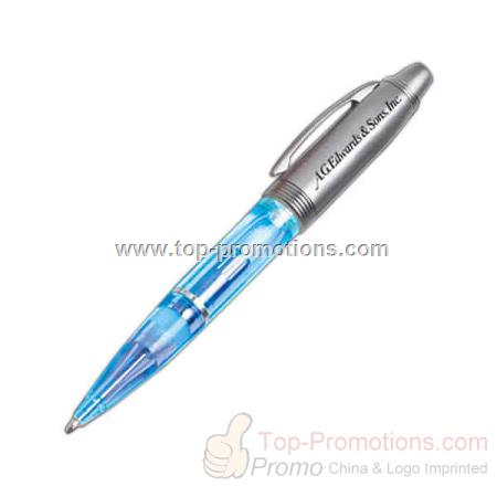 Blue light up pen with silver cap