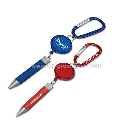 Metal Twist Pen W/ Retractor & Carabiner 