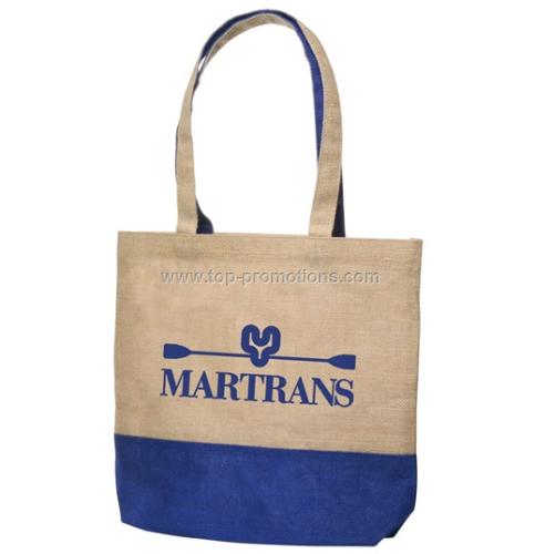 Blue and Natural Jute Tote Bags