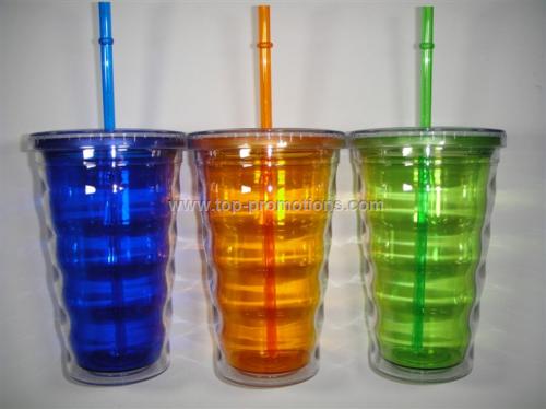 Double Wall Plastic Cup with Straw 