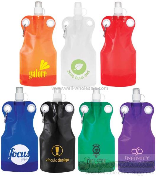 Sporty 21 Oz. Collapsible Water Bag with Carabiner