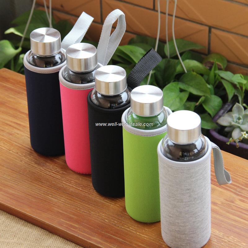portable glass water bottle with sleeve 280ml 360ml 550ml