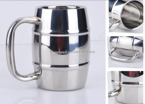 double wall keg style stainless steel beer mug