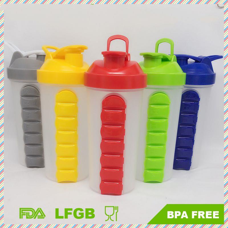 700ml fitness plastic shaker bottle eco-friendly with pill box