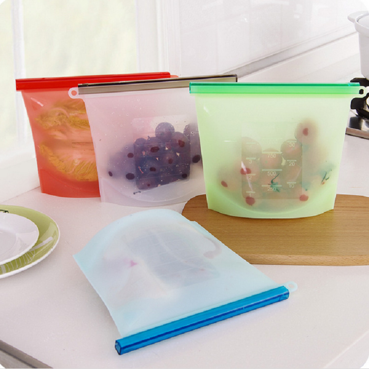 Reusable Silicone Food Storage Bag Washable Silicone Fresh Bag for Fruits Vegetables Meat