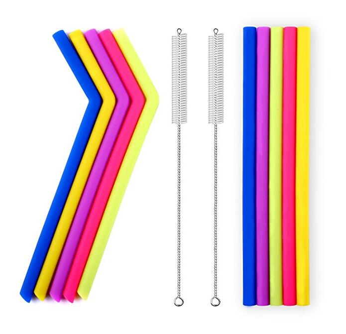 Wholesales food grade silicone straws with brushes sets