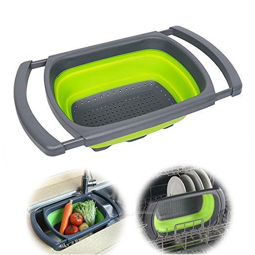 Over the Sink Rectangular Kitchen Plastic Silicone Collapsible Colander