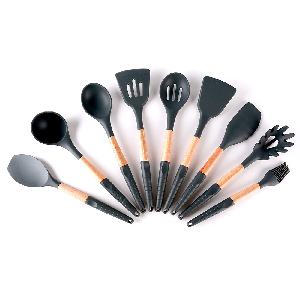 Silicone Kitchen Utensil Set 8-Piece Cooking Utensils Set with Bamboo Wood Handle