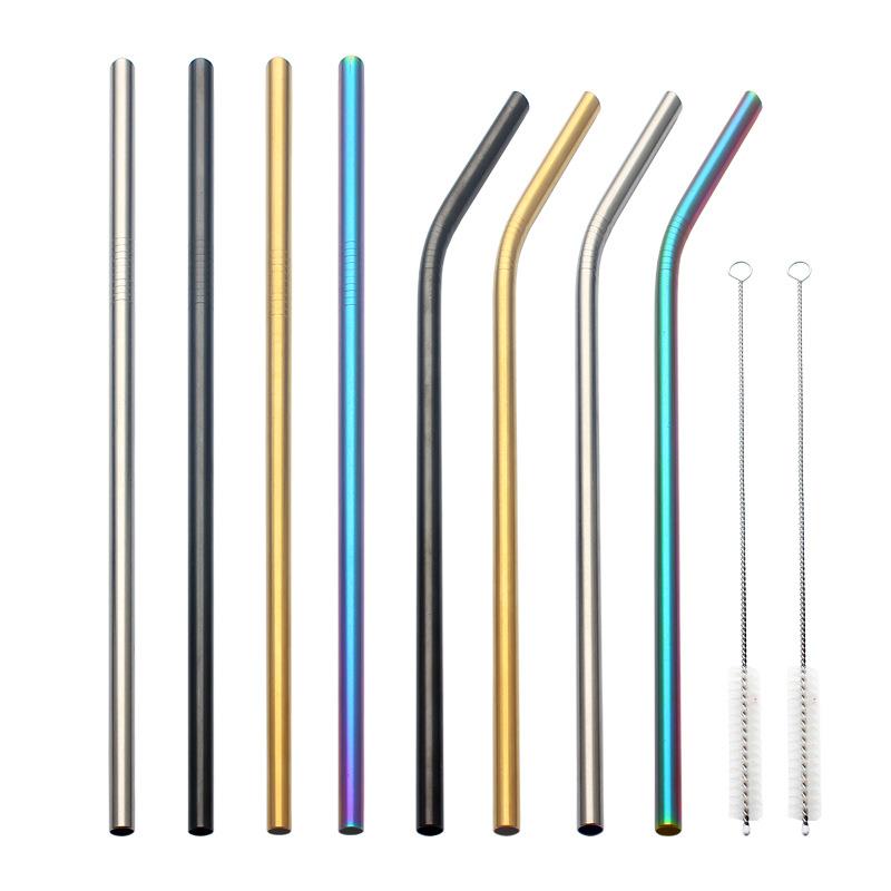 Stainless Steel 304 Colorful Bent Straight Straw With Cleaning Brush
