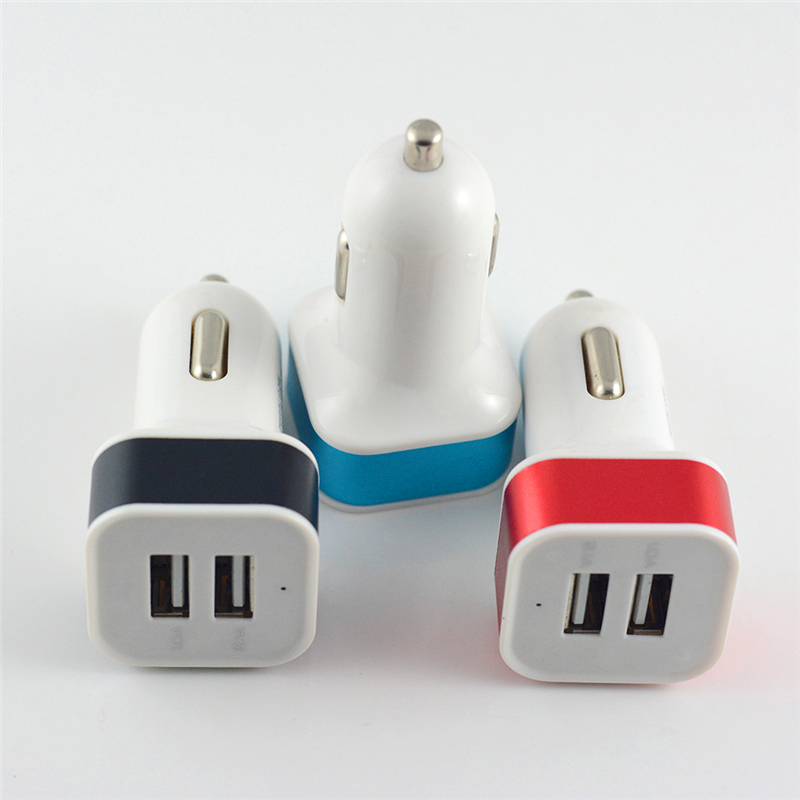 Usb Car charger Color double USB aluminum alloy square car charger 1.8 A / 2.1 A charger