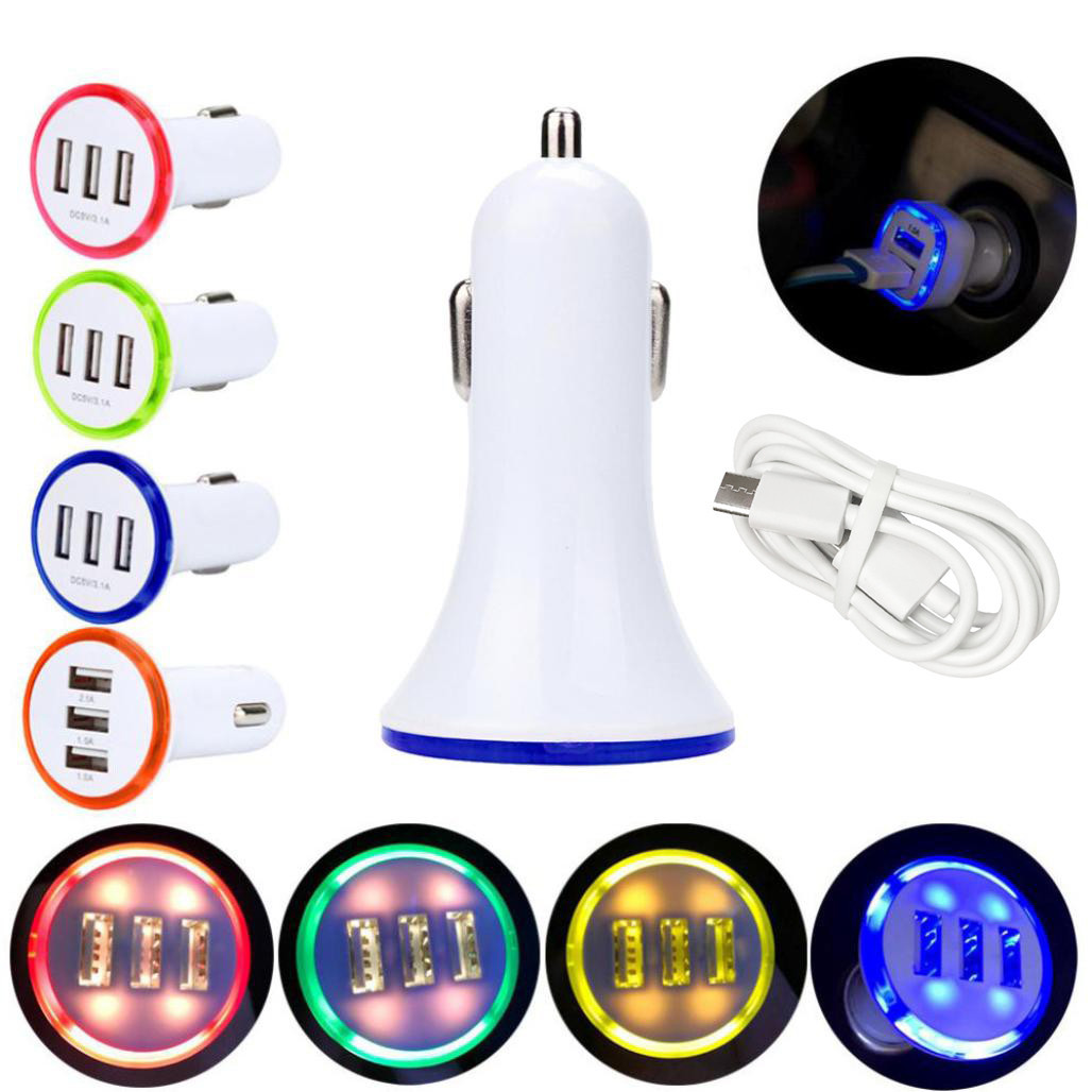 White Trend 3 Port Usb Car Fast Charger