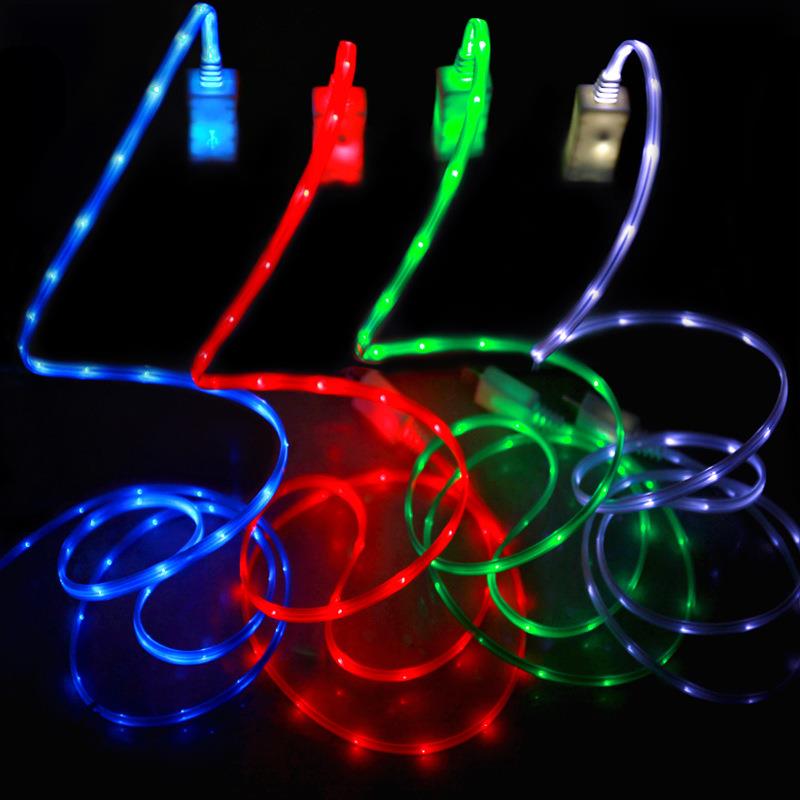 2018 Wire LED USB Cable Colorful 3ft/ 1m LED Light 2A Micro USB data Cable for Android for iphone