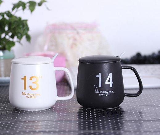 customize 12 Ounce creative printed ceramic cup with Spoon and Lid,coffee mug,Ceramic cup