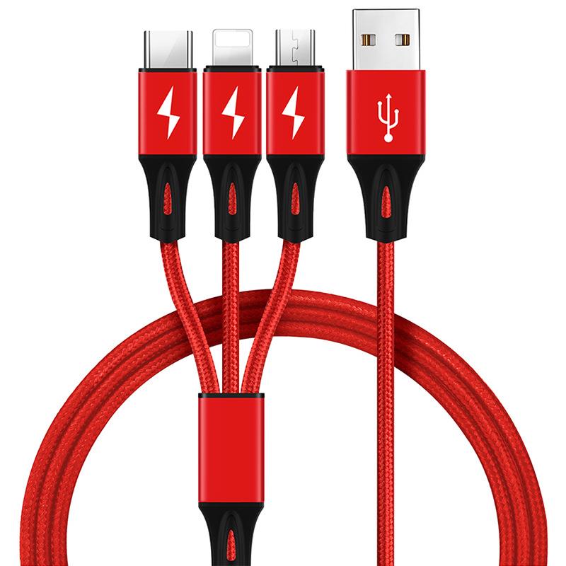 New Braided Nylon 3 in 1 Micro USB Type C Multiple USB Charging Cable