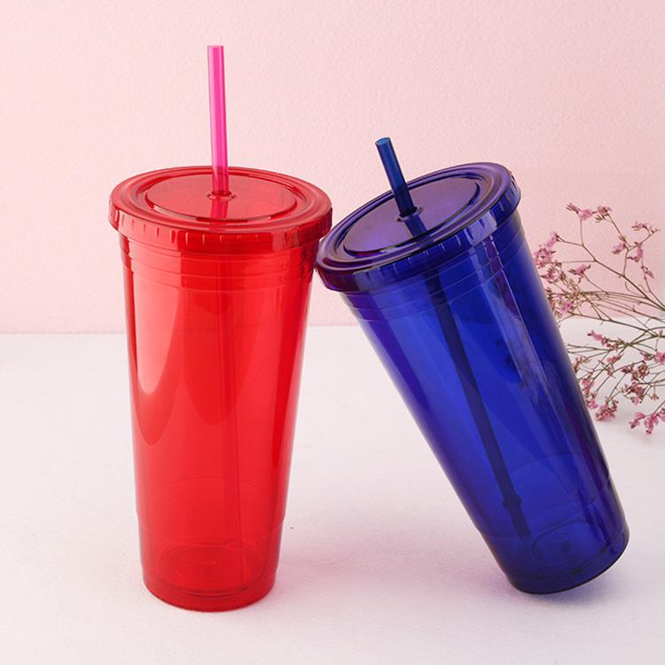 24oz Plastic Double wall insert paper tumbler with lid and Straw