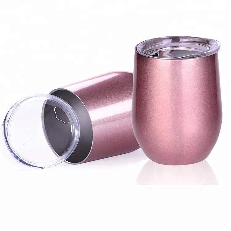 12oz Rose Gold Double Wall 304 8/18 Stainless Steel Reusable Coffee Cup Mug Tumbler With Lid