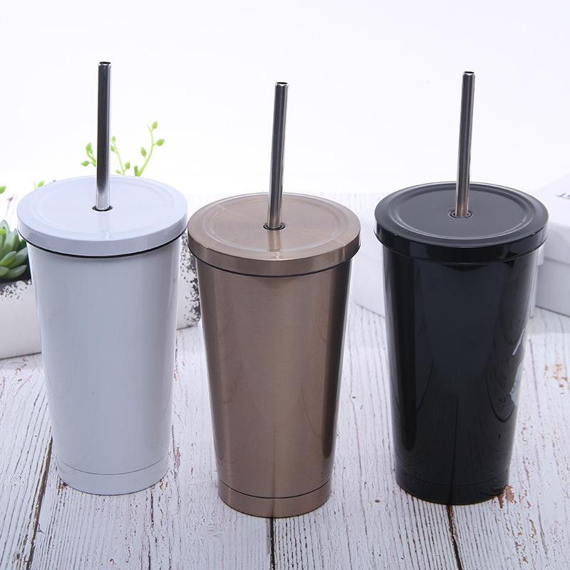 Drinkware BPA free16oz stainless steel vacuum tumbler mug cup with metal straw