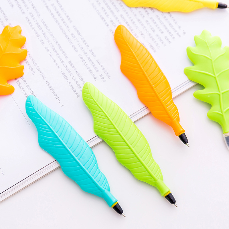 Custom rubber grass leaf pen shaped ball point pen with silk printing