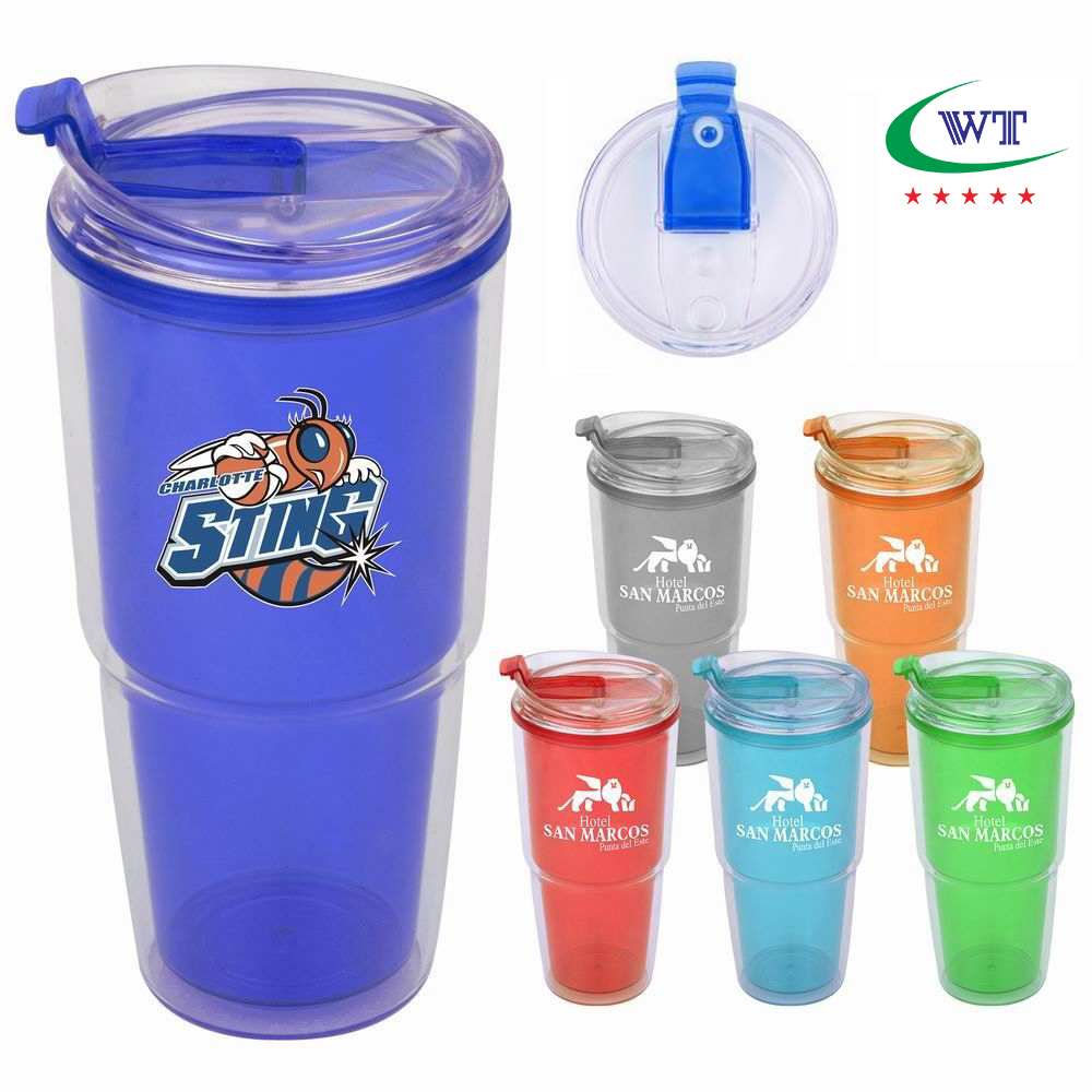 Customized 24 oz double wall clear acrylic tumblers with lids