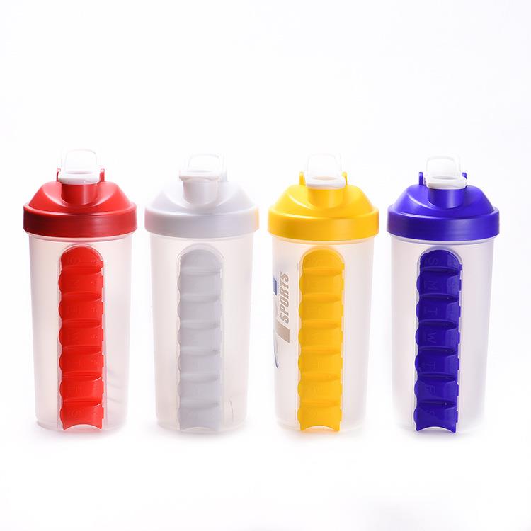 Plastic Shaker Water Bottle With 7 Day Pill Case Pill Box Pill Organizer