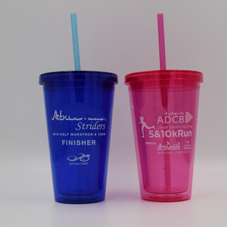 Manufacturer wholesale plastic double layer creative juices cup coffee cup with straw