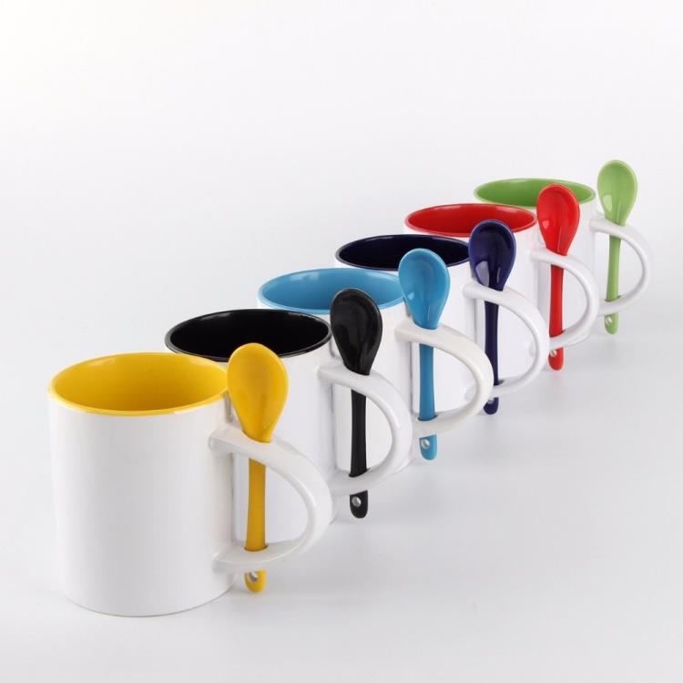 11oz inside colors sublimation ceramic coffee mug with spoon