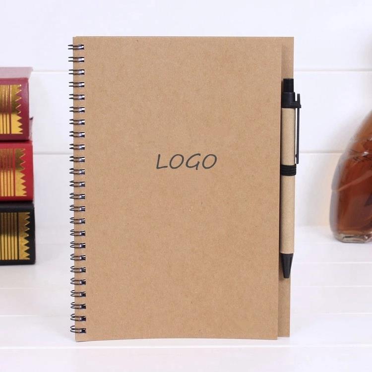 Logo Printed Cheap ECO Kraft Paper Hardcover Notebook With Pen