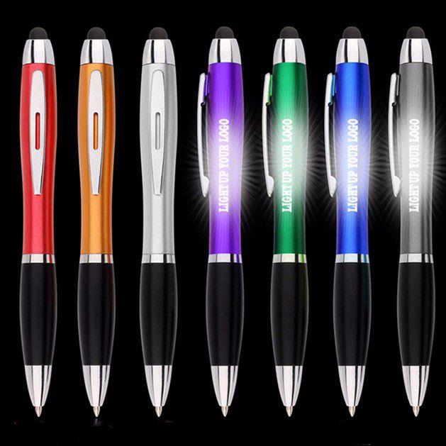 Promotional items with logo LED light box ballpen with soft touch rubber