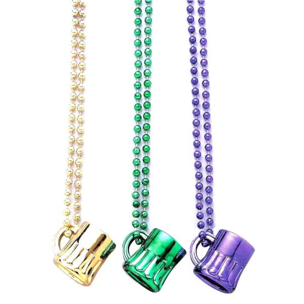 Carnival Mardi Gras Plastic Beads Necklace with Short Glass