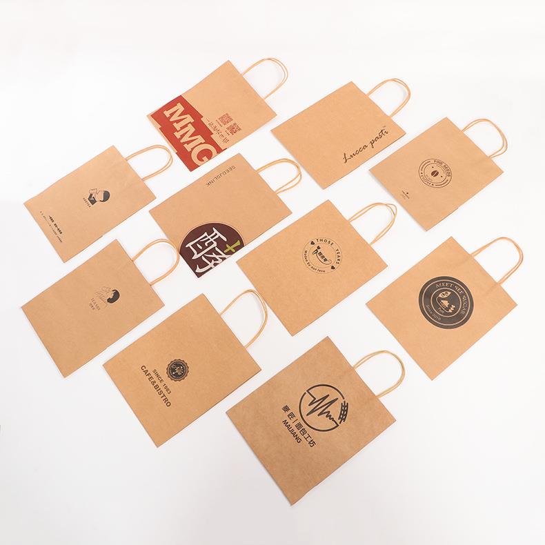 customized full color printing tote bag brown white kraft paper shopping bag