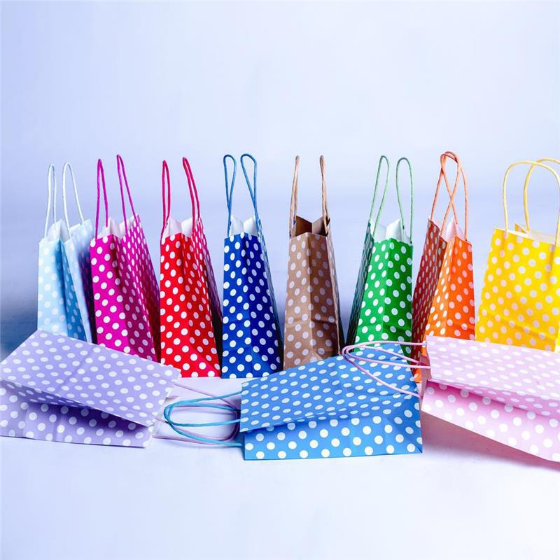 Custom Logo Colorful Tote Polka Dot Food Kraft Gift Paper Bags With Handle