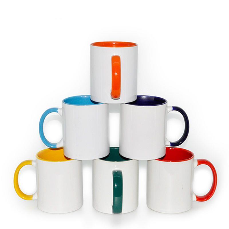 Freesub top grade cups 11oz handle solid color inside coffee mugs