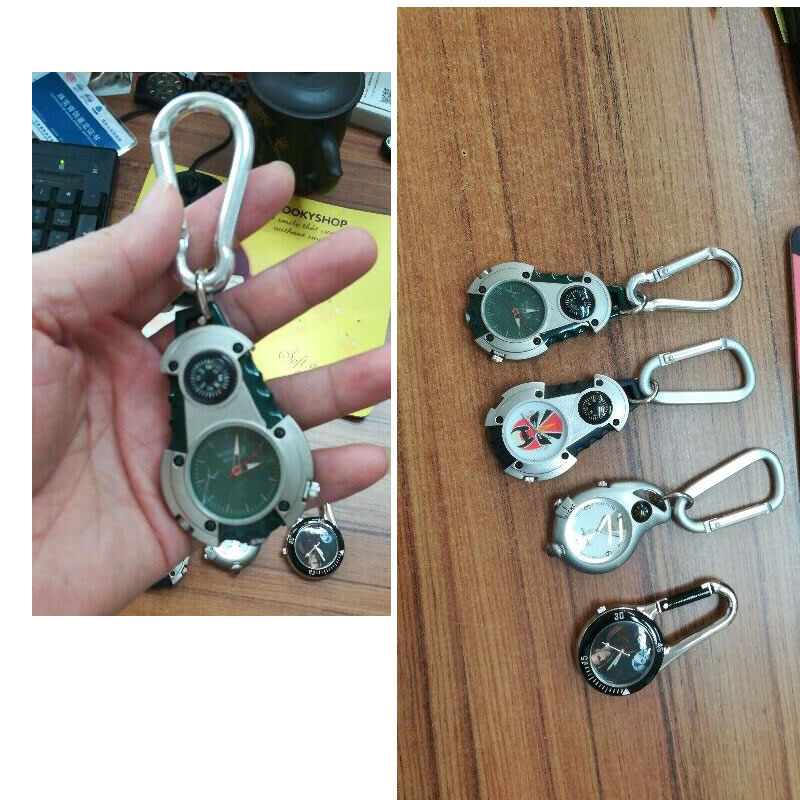 alloy watch factory wholesale carabiner clip hanging compass multifunction watch with small bulb