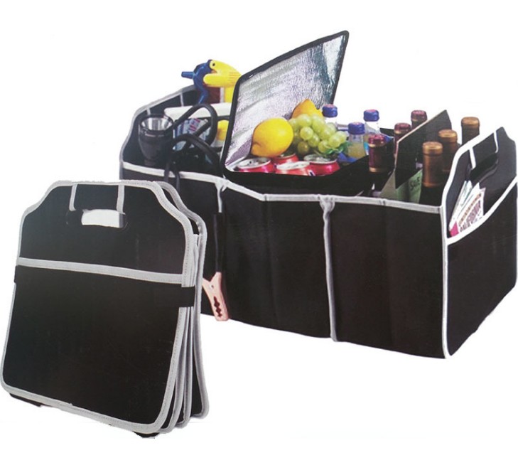Collapsible trunk organizer with a zippered cooler