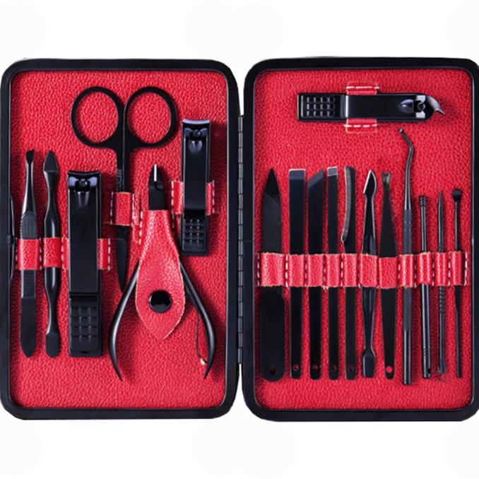 18piece steel Nail Clippers Cutter Kit black manicure set