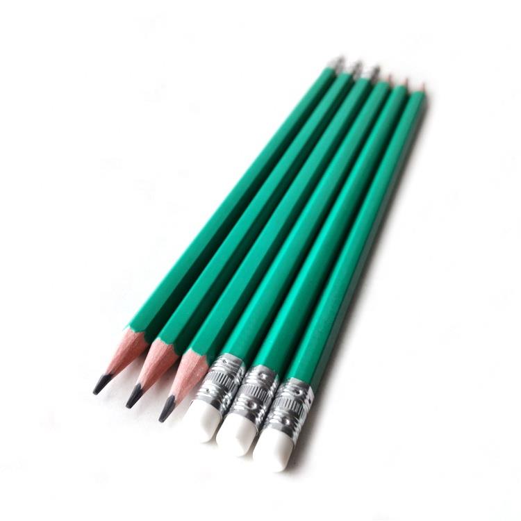 Custom Kids Drawing Plastic Green Graphite HB Pencil with Eraser