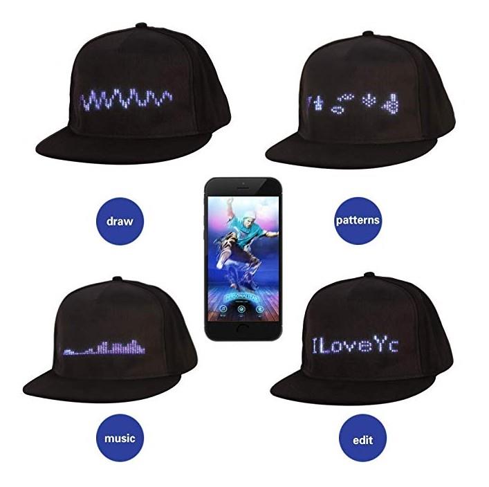 LED Hat Mobile APP Controlled Display Words Flat baseball