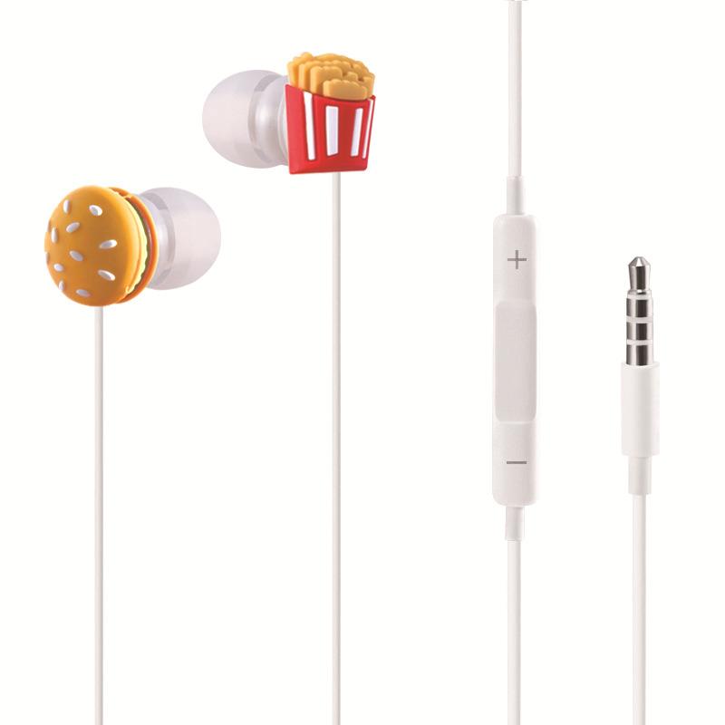 Hamburgers French fries Wired Cartoon Earphones With Music earbuds