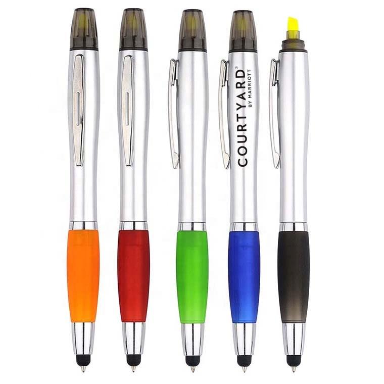 3 in 1 text marker solid highlighter pen with stylus touch screen