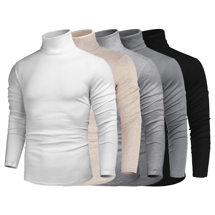 Cotton Men's Basic Style Turtleneck Plain Knit Pullover Sweater For Men