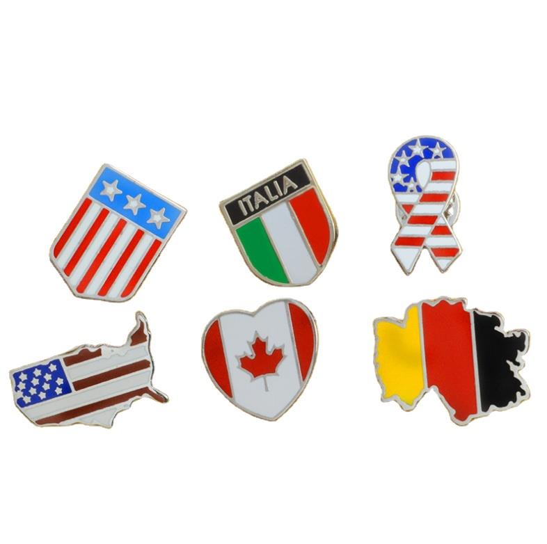 Custom Canada USA Italy Germany Map Shield Heart Ribbon Shape Flag Enamel Lapel Pin